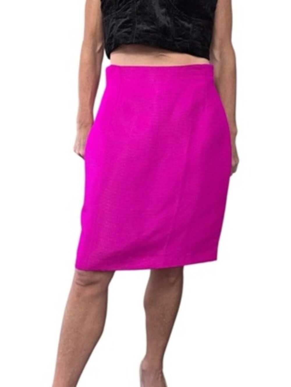 Vintage 90s Gianni Versace Couture Wool Silk Pink Pencil Skirt IT44 Italy